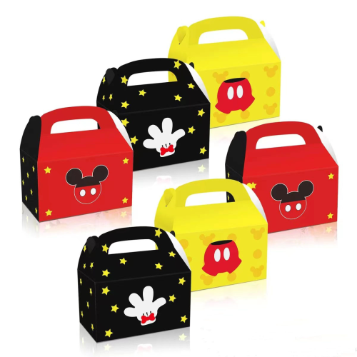 Mickey Mouse Mickey Minnie Theme Paper Box Swallowtail Flag Horn Box Mickey Party Decoration Portable Box Cake Box