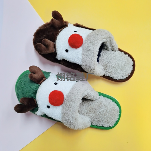 Red Nose Elk Christmas Creative Cotton Slippers European and American Home Floor Slippers Non-Slip Cartoon Cross-Border Foreign Trade Couple Style
