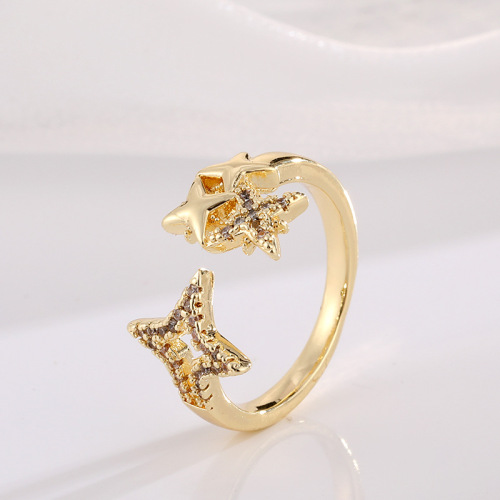 creative personality copper inlaid zirconium star opening ring female korean style exquisite fashion temperament entry lux ring ornament