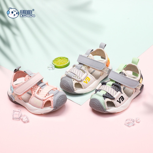 snow doll children‘s shoes 2022 summer new closed toe soft bottom middle and big children‘s beach shoes breathable mesh infant shoes