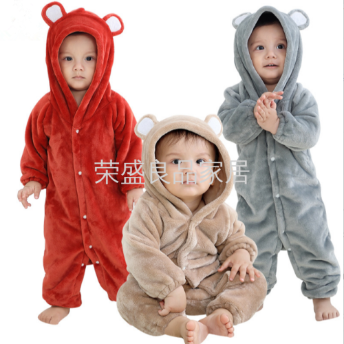 michley flannel romper child bear jumpsuit hooded single-breasted in stock romper