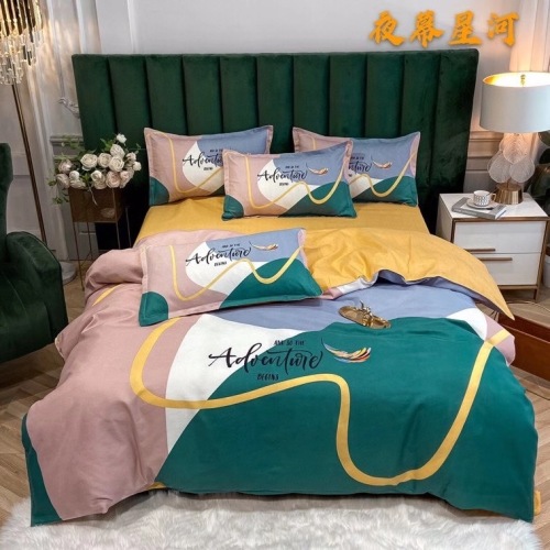 high-End Light Luxury Style Colorful Bed Four-Piece Quilt Cover Bed Sheet Chemical Fiber Brushed European Manufacturers Wholesale