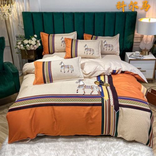 High-End Light Luxury Color Bed Four-Piece Quilt Cover Bed Sheet Chemical Fiber Brushed European Manufacturers Wholesale