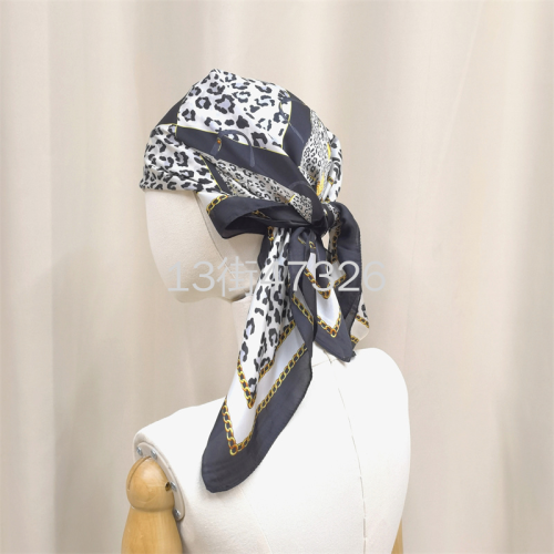 22 New Leopard-Print Chain Printed Square Scarf European and American Foreign Trade Headscarf Hair Tie Bag Scarf Spot Scarf
