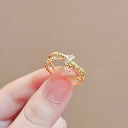 niche design versatile simple temperament winding zircon ring copper micro inlay gold-plated open adjustable ring female