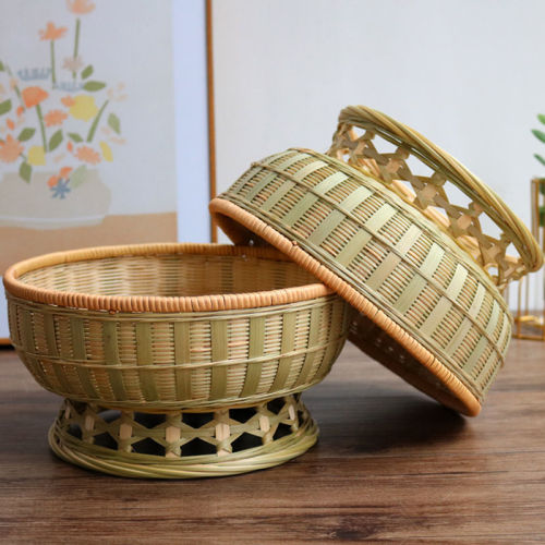 steamed bread basket household bamboo basket fruit basket small bamboo basket kitchen storage fruit plate vegetable basket snack basket factory wholesale