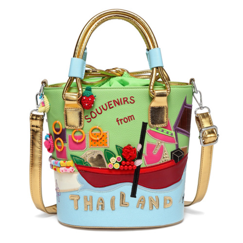 Bag Women‘s Bag New 2022 Artistic Canvas Bag Bucket Bag Green Fashion Thailand Portable Messenger Bag Small Bag