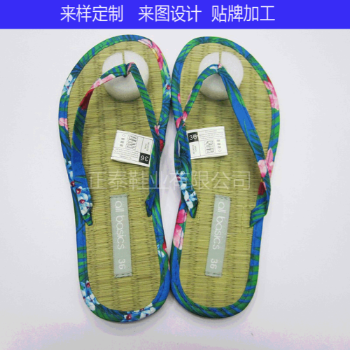 Factory Customized Logo Pattern Flip-Flops Flip-Flops Women‘s Woven Straw Mat Sandals Wholesale