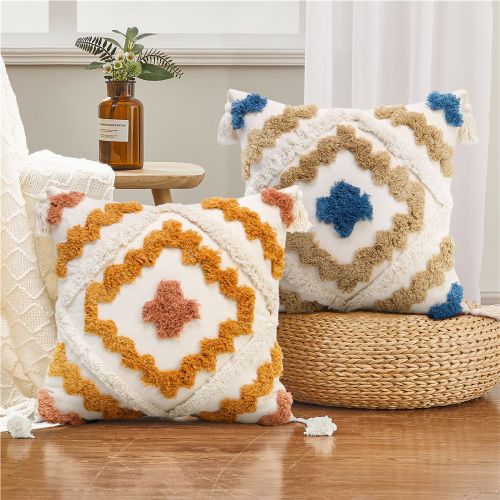Bohemian Decorative Pillowcase Geometric Figure Color Tufted Tassel Waist Support B & B bed Cushion Sofa Pillow