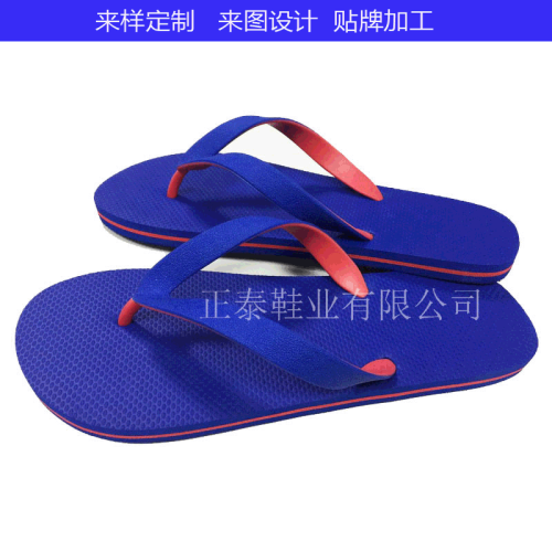 Customized High Quality Double Color Band Men‘s Beach Flip Flops Customizable Logo Pattern 