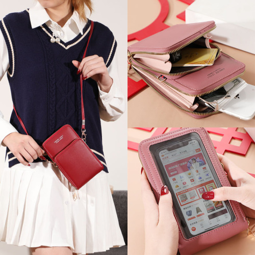 Large Capacity Multi-Functional Solid Color Fashion Touch Screen Small Shoulder Bag Crossbody Phone Bag