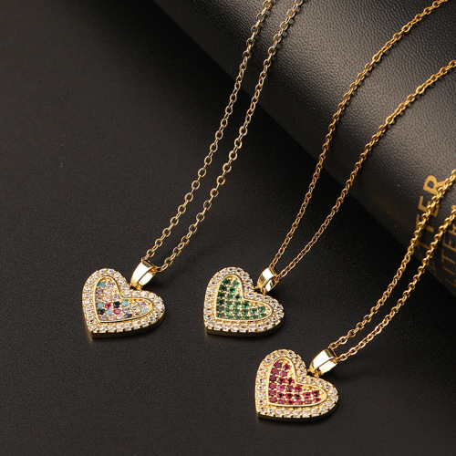 fashion light luxury retro personality three-dimensional color zircon love necklace pendant japanese and korean style temperament cute clavicle chain