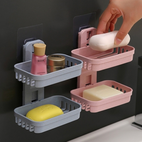 wheat straw double-layer soap box bathroom suction cup punch-free storage rack soap box wall-mounted draining soap rack
