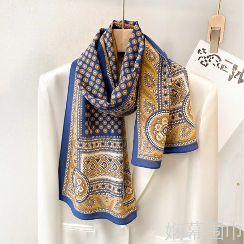 Korean Style Versatile Double-Sided Silk Crepe De Chine Scarf Women‘s Spring Cashew Decoration Mulberry Silk Ribbon Thin Scarf with Hand Gift
