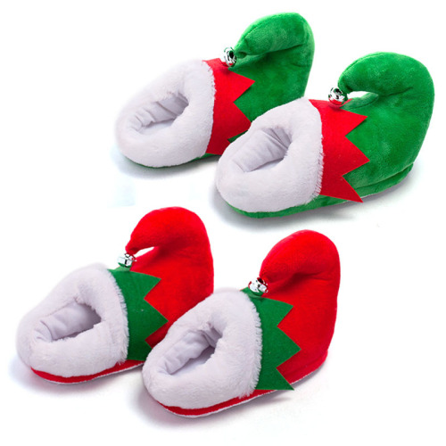Bell Christmas Hat Clown Hat Plush Flip-Flops Wooden Slippers Autumn and Winter Women‘s Cloth Bottom Warm Slippers