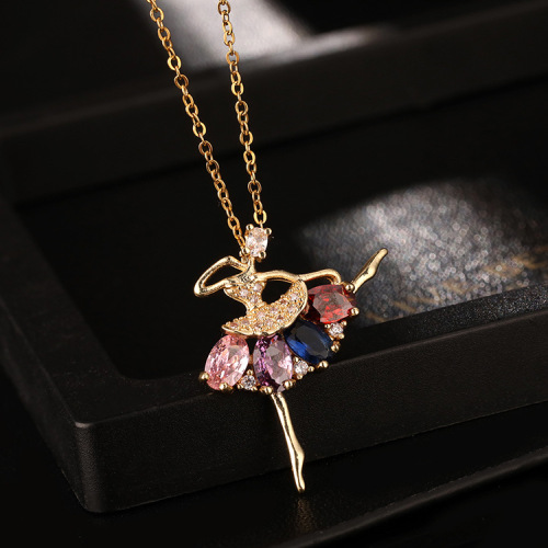 Europe and America Cross Border Supply Amazon Hot Ornament Female Colorful Zircon Dancing Girl Angel Necklace Pendant