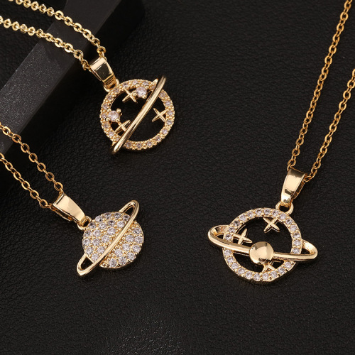 Light Luxury Accessories Dreamy Cute Simple Hollow Stars Necklace Pendant All-Matching Graceful Planet Gold-Plated Collarbone Necklace
