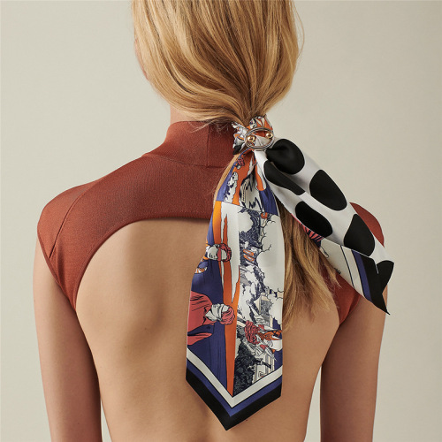 High-Grade Pointed Double-Layer Silk Scarf Hair Band Twill Silk Long Ribbon Women‘s Multi-Functional Fashion Decorative Scarf Fashion