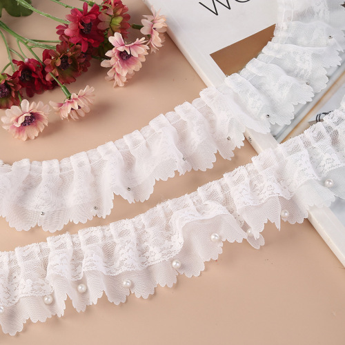 Pearl Crumpled Lace Accessories DIY Mesh Clothes Neckline Curtain Clothing decorative Fabric Skirt Hem