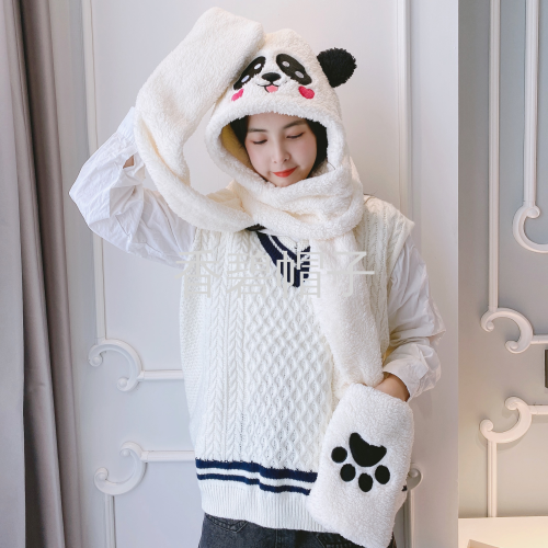 Embroidered Panda One-Piece Hat Hat Scarf Gloves Three-Piece Set Celebrity Same Style