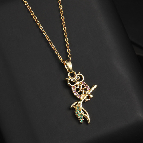 Exquisite Small and Cute All-Match Colorful Zircon Hollow Owl Necklace Pendant Female Cold Style Temperament Clavicle Chain