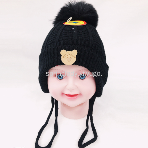 Spring Lady Core-Spun Yarn for Boys and Girls Wool Keep Warm Cute Children Hat Baby Knitted Windproof Sleeve Cap
