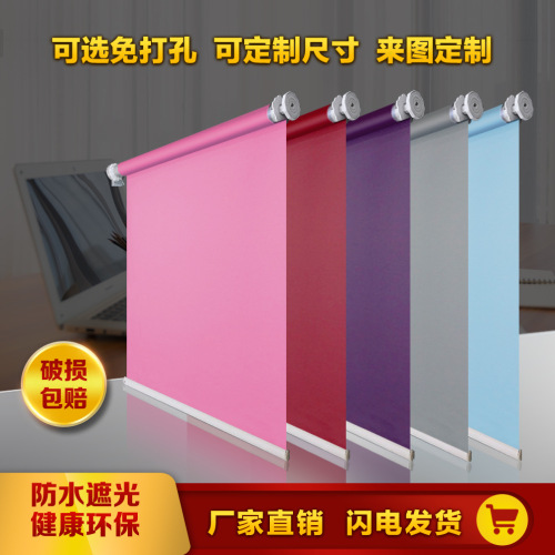 Monochrome Room Darkening Roller Shade Punch-Free Manual Lifting Shutter Office Electric Curtain Factory Wholesale