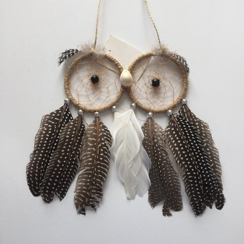 Factory Direct Supply New Design Handmade Feather Products Owl Dreamcatcher