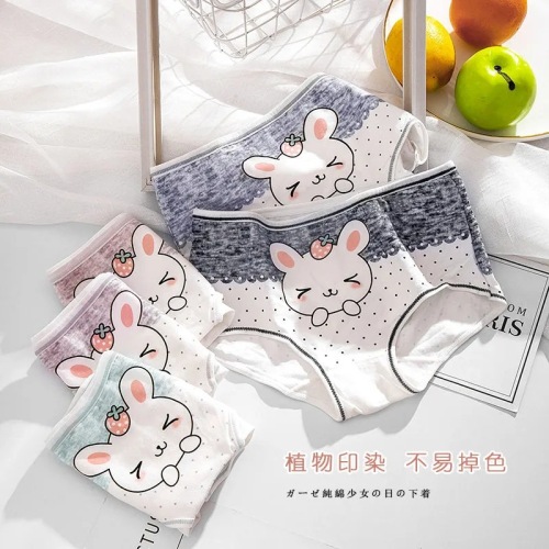 New Cute Cartoon Printed Student Cotton Breathable Japanese Mid Waist Girls‘ Briefs