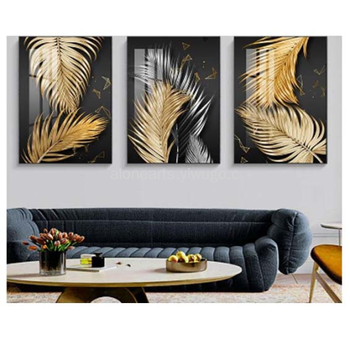 gold leaf light luxury style gold right jade leaf series living room sofa background wall hanging painting oil painting glass ice crystal decorative painting