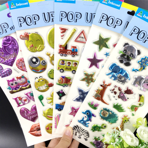 In Stock Wholesale Cartoon Cartoon 3D Blister Bubble Sticker Children‘s Stickers New Love Smiley Dinosaur Stickers