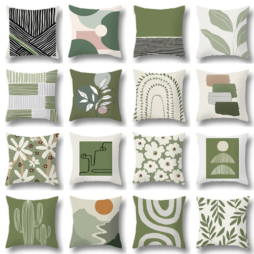 Green Abstract Geometric Flowers printed Pillowcase Home Sofa Bedside Living Room Pillow Cushion Cover Wholesale