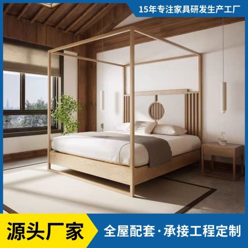 new chinese full solid wood bed villa zen white wax wood shelf bed double bed b & b hotel inn furniture free shipping
