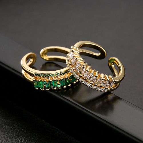 cross-border supply european and american fashion copper micro inlaid zircon jewelry 18k gold plated irregular geometric ring female