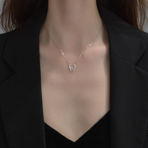 hollow out butterfly diamond necklace for women ins popular net red temperament clavicle chain niche design simple mori necklace