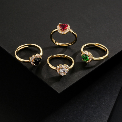 Online Live Broadcast European and American Fashion Love Zircon Geometric Open Ring Female 18K Gold Plated Tail Ring