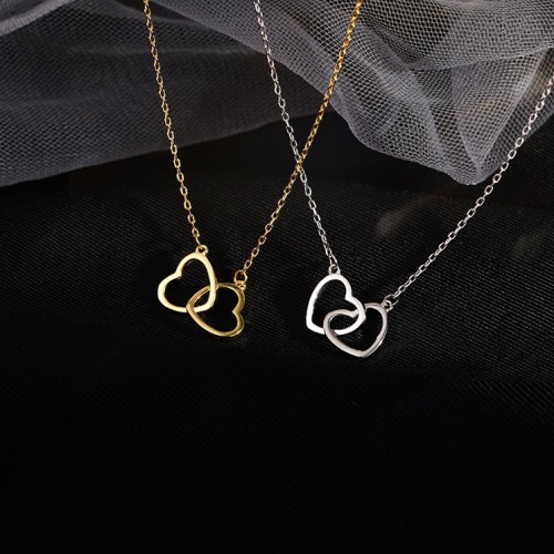 double ring heart-shaped 2023 new simple necklace female clavicle chain female niche design internet celebrity ins style jewelry gift