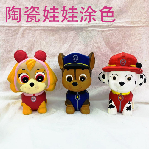 Porcelain Doll Coin Bank Paw Patrol White Body Graffiti Coloring Non-Gypsum Baby Doll Coloring Stall Painting Manufacturer