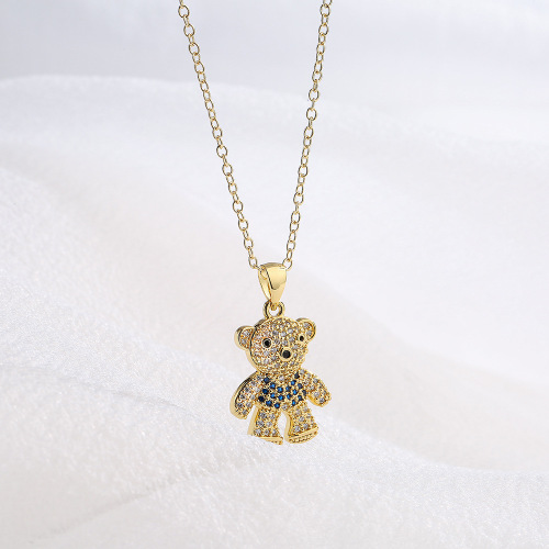 ins internet celebrity same copper plated real gold micro inlaid zircon cute bear pendant necklace for women