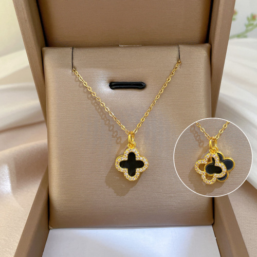 New Diamond Four-Leaf Clover Necklace Female Temperament Female High Sense Double-Sided Shell Clavicle Chain Hot
