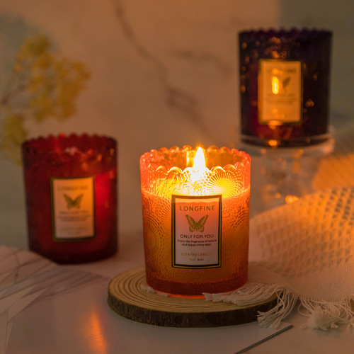 handmade soy wax fragrance candle romantic atmosphere creative decoration lace embossed glass aromatherapy candle