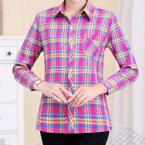 summer and autumn thin plaid women‘s shirt long sleeve middle-aged and elderly cardigan cotton plaid shirt stall running volume women‘s lapel clothing