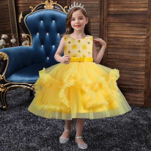 Children‘s Sleeveless Short Flower Pattern Dress for off-Season Girls Princess Birthday Party Dress One-Piece Delivery
