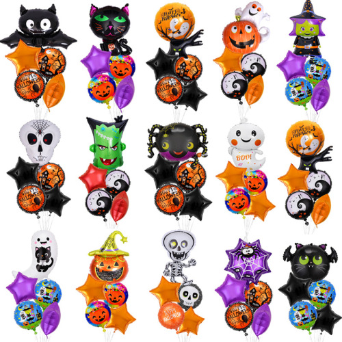 new halloween five-piece pumpkin head ghost black cat aluminum balloon company party party decorations arrangement