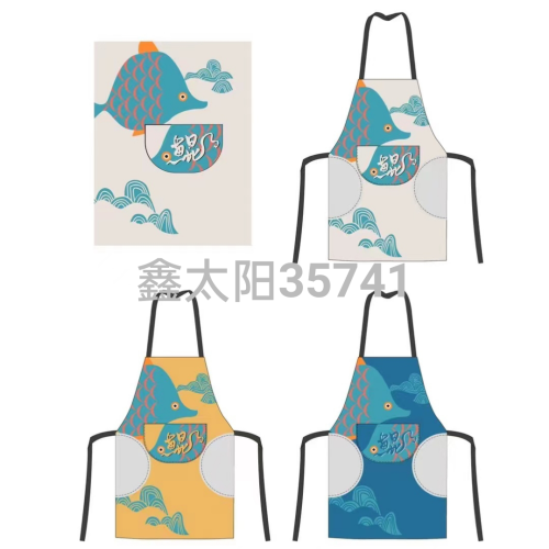 Polyester Printed Apron Imitation Cotton and Linen Manufacturer direct Sales Export Best-Selling Apron Printing Halter with Pocket Apron 
