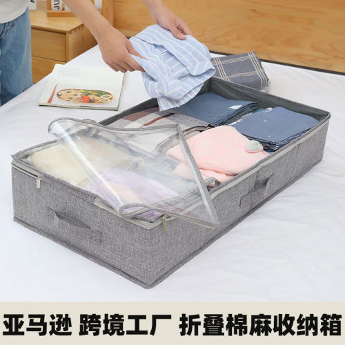 Amazon Popular Folding Cotton and Linen Storage Box Washable Quilt Storage Box Moisture-Proof Clothes Cloth Storage Bag