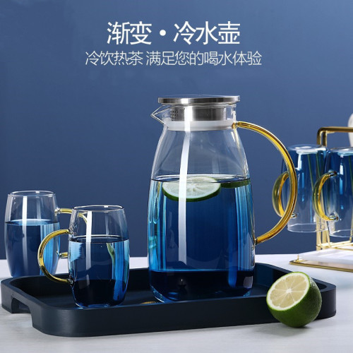 factory supply gradient blue cold water bottle scented tea juice cup with cup flat light big belly color handle cold water bottle