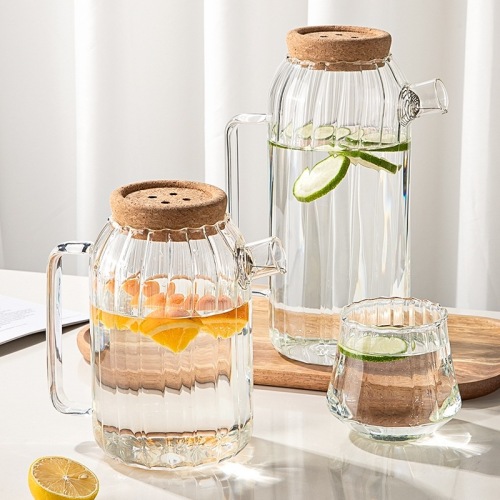 japanese-style large-capacity cold water bottle household large-capacity glass cold water bottle tea kettle striped pot fruit flower teapot