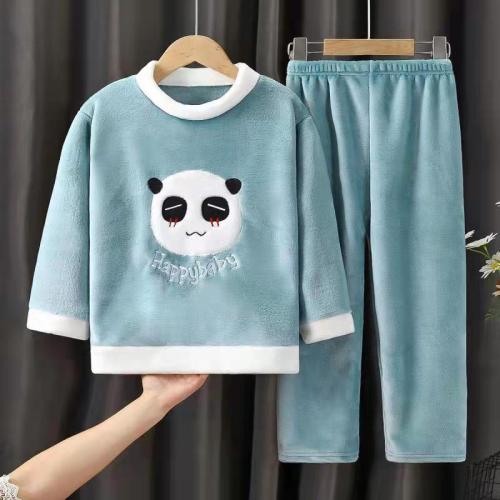 Children‘s Flannel Homewear Suit Spring and Autumn Fleece-Lined Thickened Children‘s Pajamas Cartoon Coral Fleece Children‘s Clothing Suit