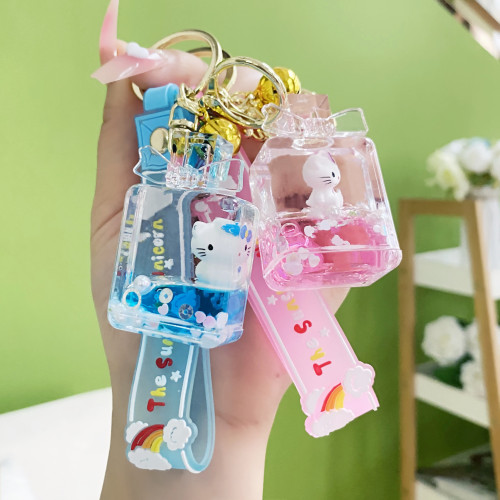 New Acrylic Oil Floating Perfume Bottle Keychain Creative Cars and Bags Couple Pendant Gift Wholesale